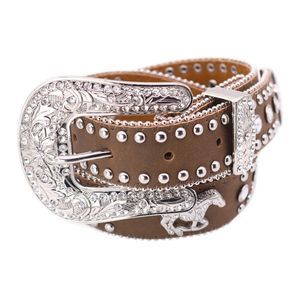 Nocona Belt Co Girl's Western Horse and Rhinestone Belt, Brown